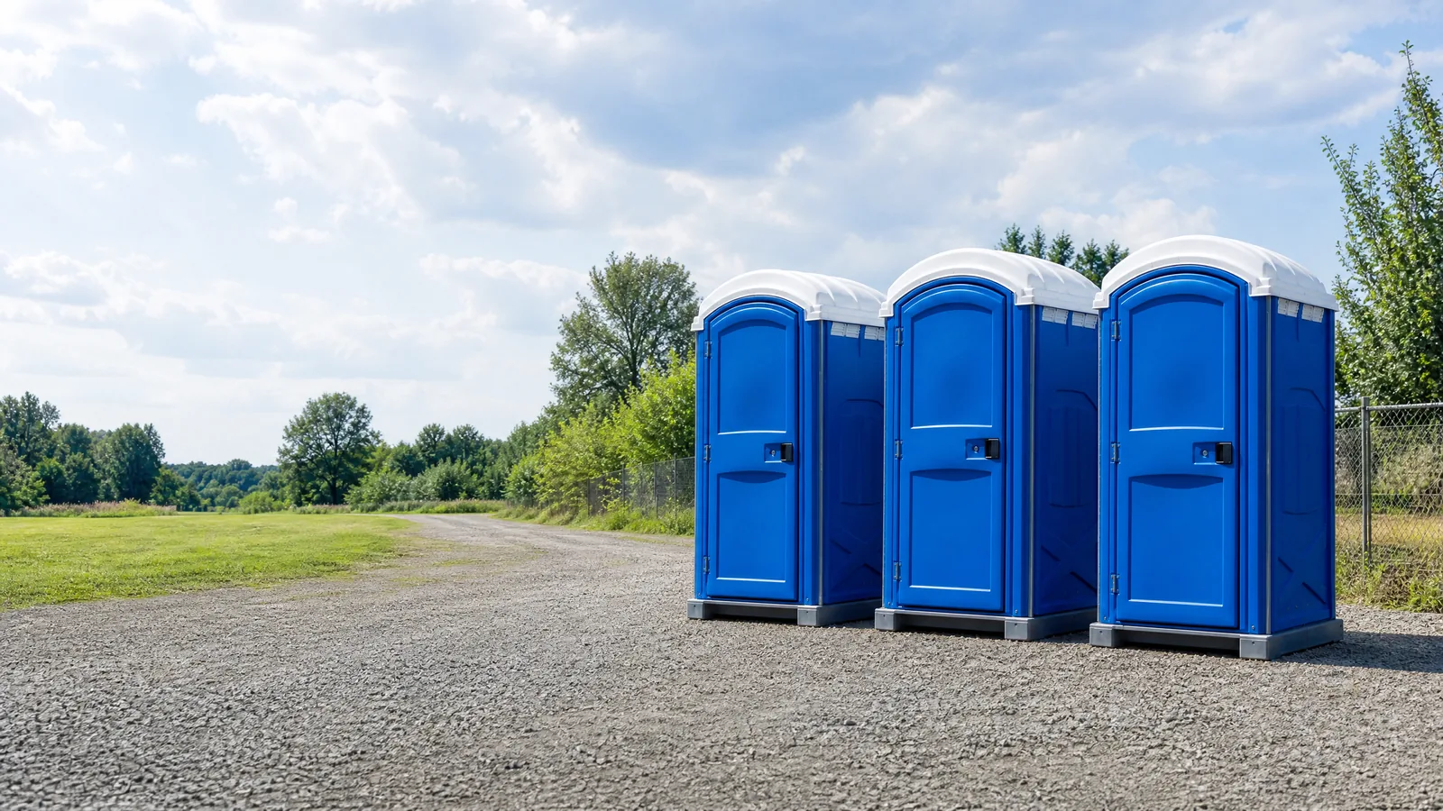 Clean portable restroom units prepared for rental planning in Chesapeake